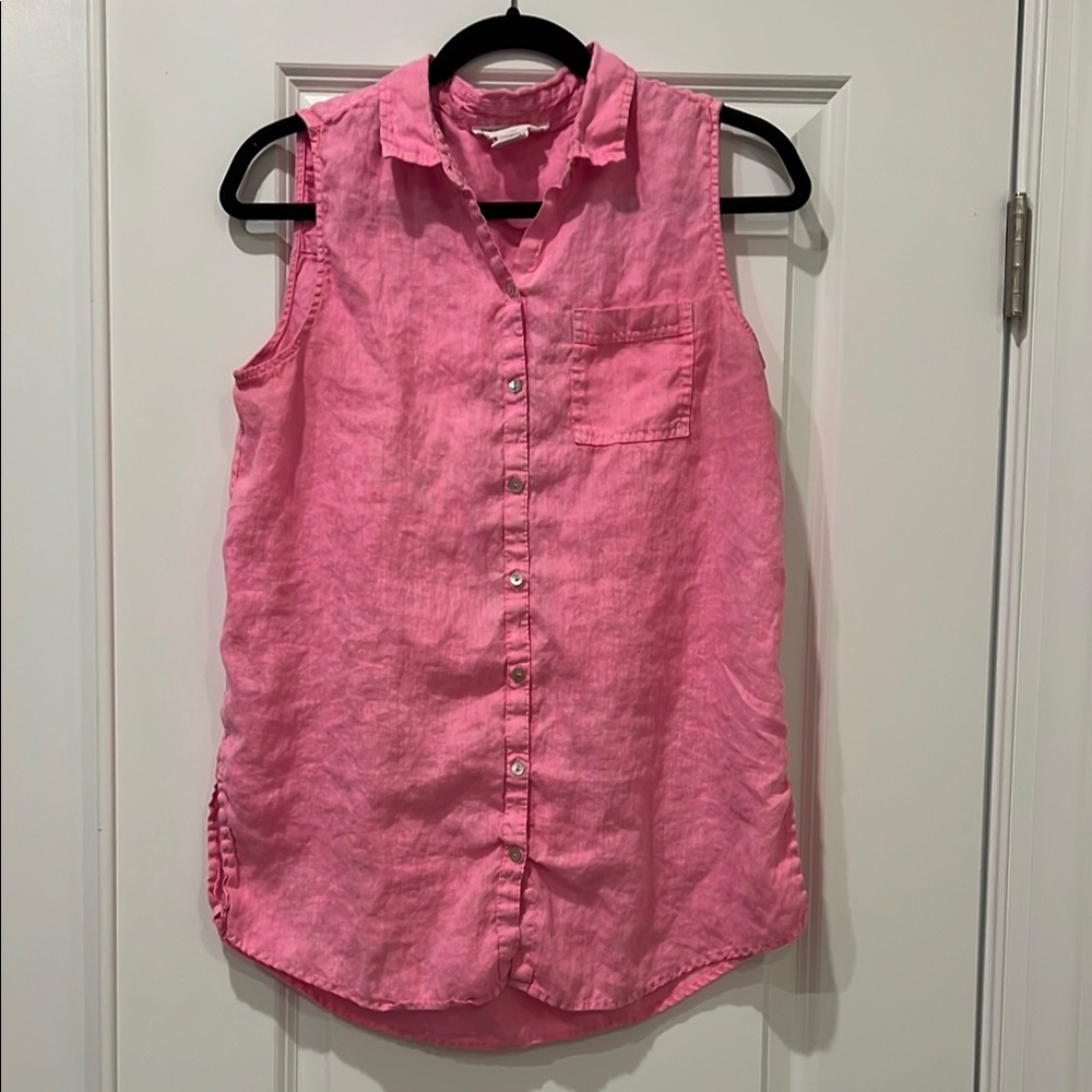 Pink Sleeveless Button-Up Shirt